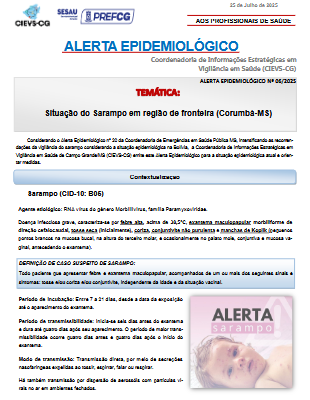 ALERTA EPIDEMIOLOGICO Nº 06.2025 SITUAÇÃO DO SARAMPO EM REGIÃO DE FRONTEIRA (CORUMBA-MS)