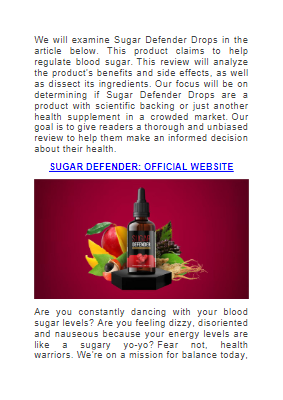 Sugar Defender Ingredients List
