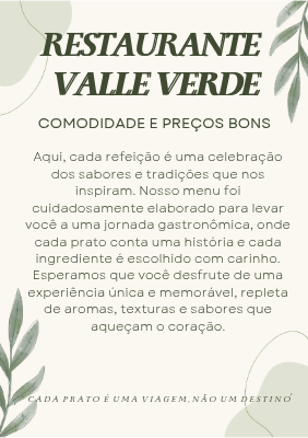 Restaurante Valle Verde (para pedidos ligar ramal 604)