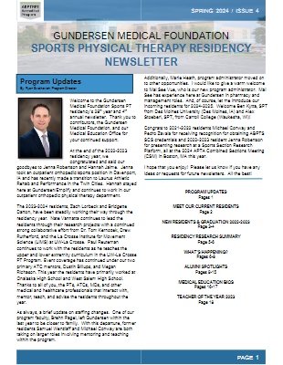 Gundersen Sports PT Residency Newsletter - Spring 2024 - Vol. 4