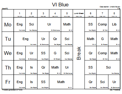 class wise timetable